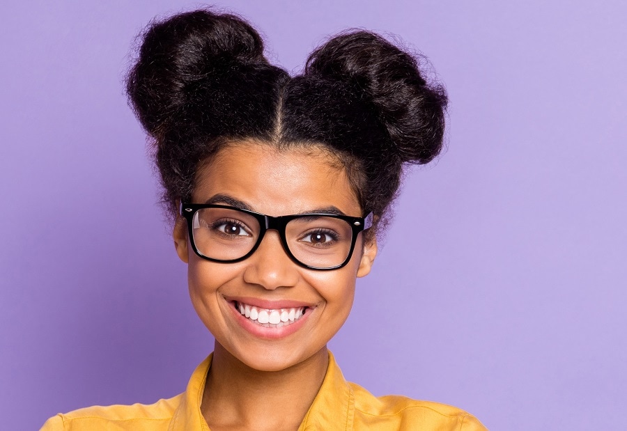 Space bun hairstyle for black women with square faces