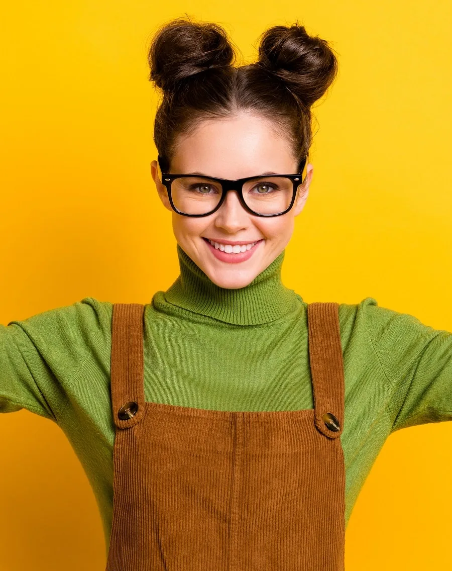 space buns hairstyle for jumper dress