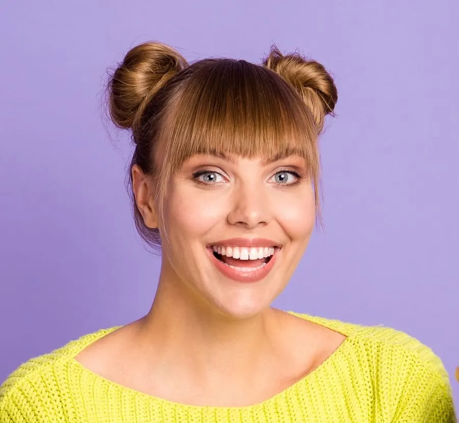 space buns on blonde straight hair