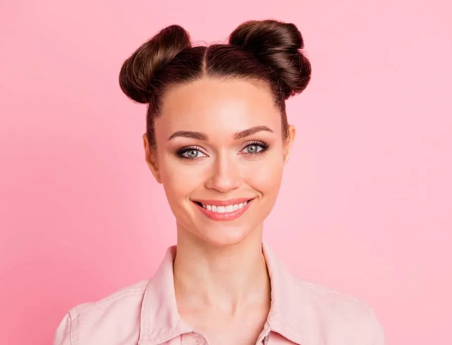 space buns with long straight hair