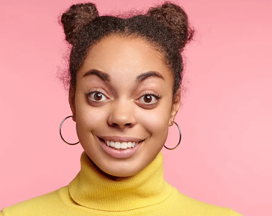 space buns with short natural hair