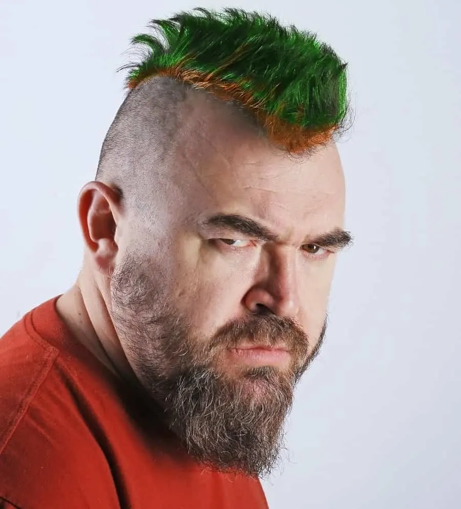 spiky green hair with shaved side for men