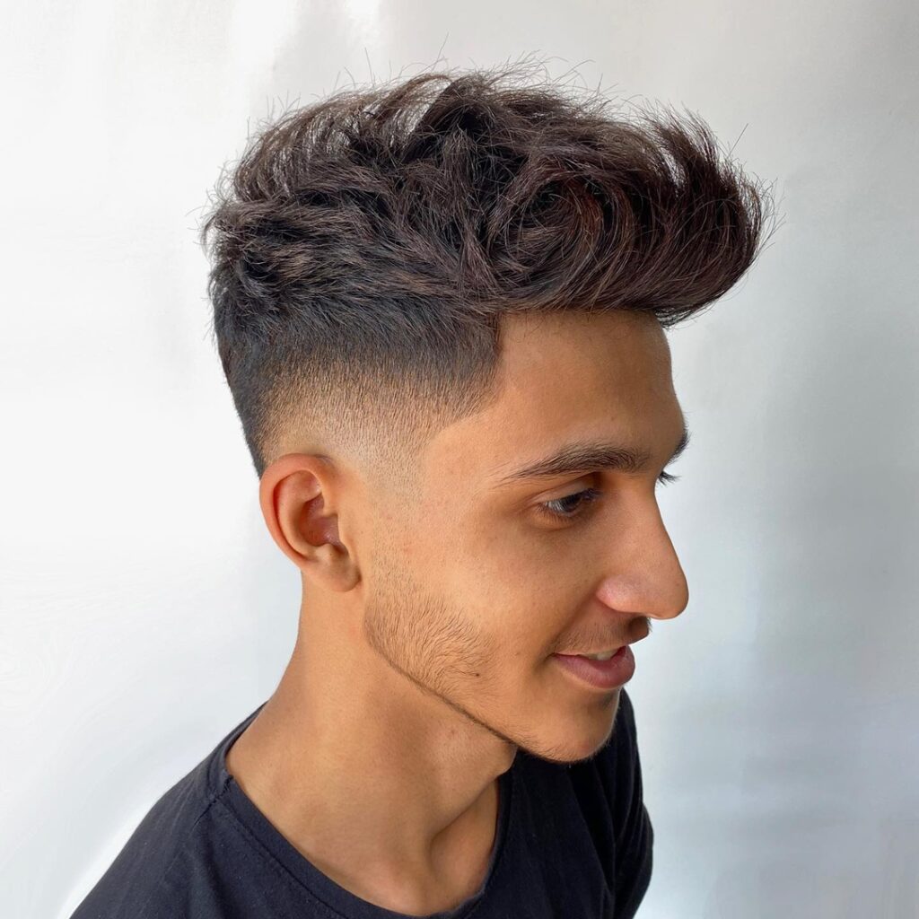 messy spiky quiff with skin fade for hipster guys