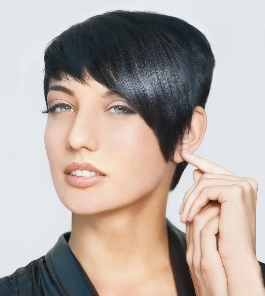 square face with pixie cut