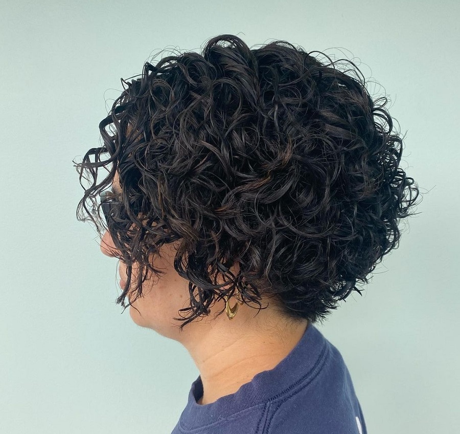 stacked bob with curly perm