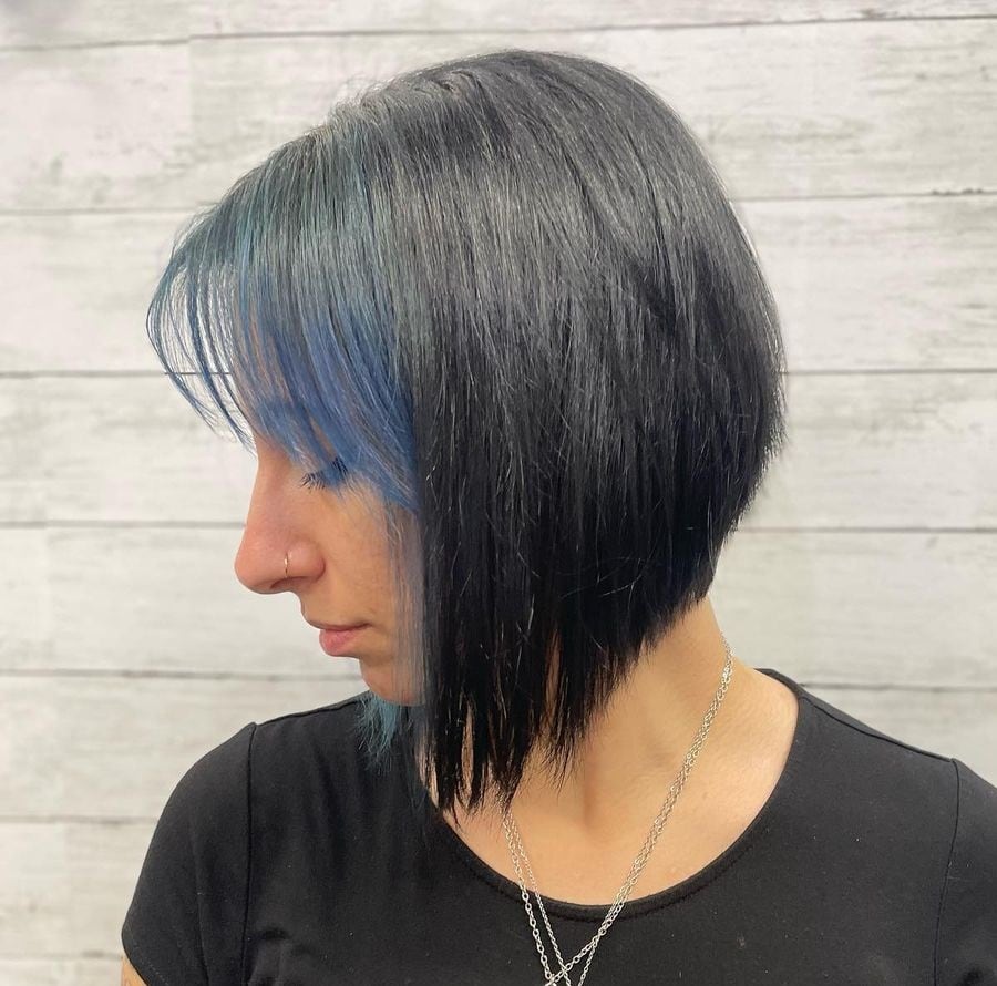 Stacked bob with silver stud highlights