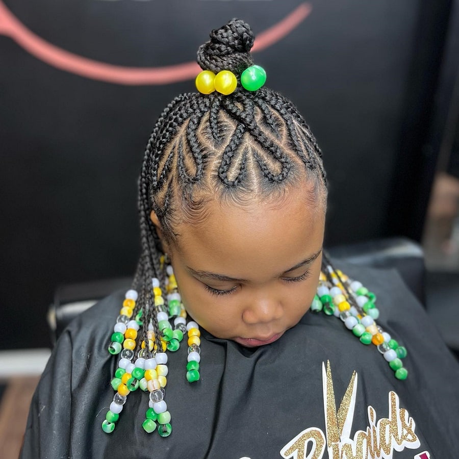 stitch braids with heart and beads