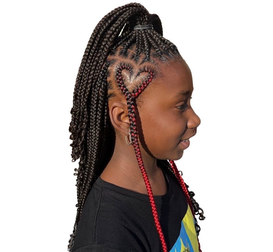 stitch braids with heart and ponytail