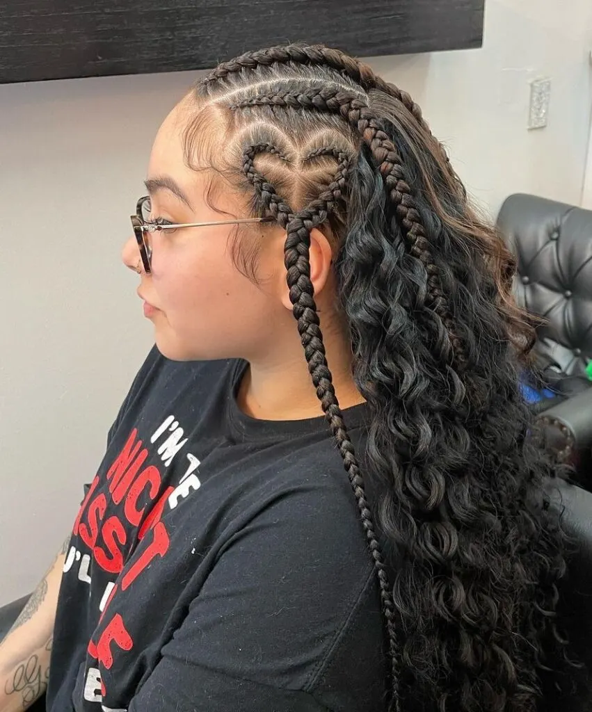 stitch braids with heart for curly hair