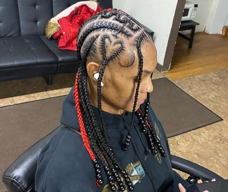 stitch braids with heart on the side