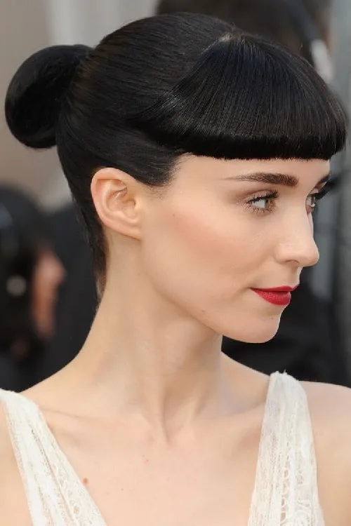 Straight Bangs with a Classic Bun