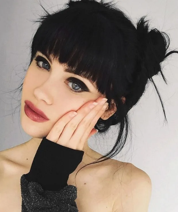 Double Bun with Straight Bangs