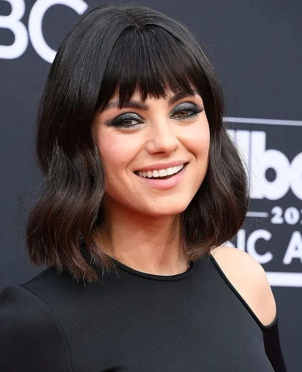 wavy bob with straight bangs