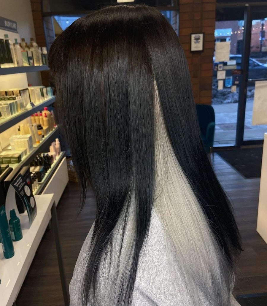 straight black hair with white underneath