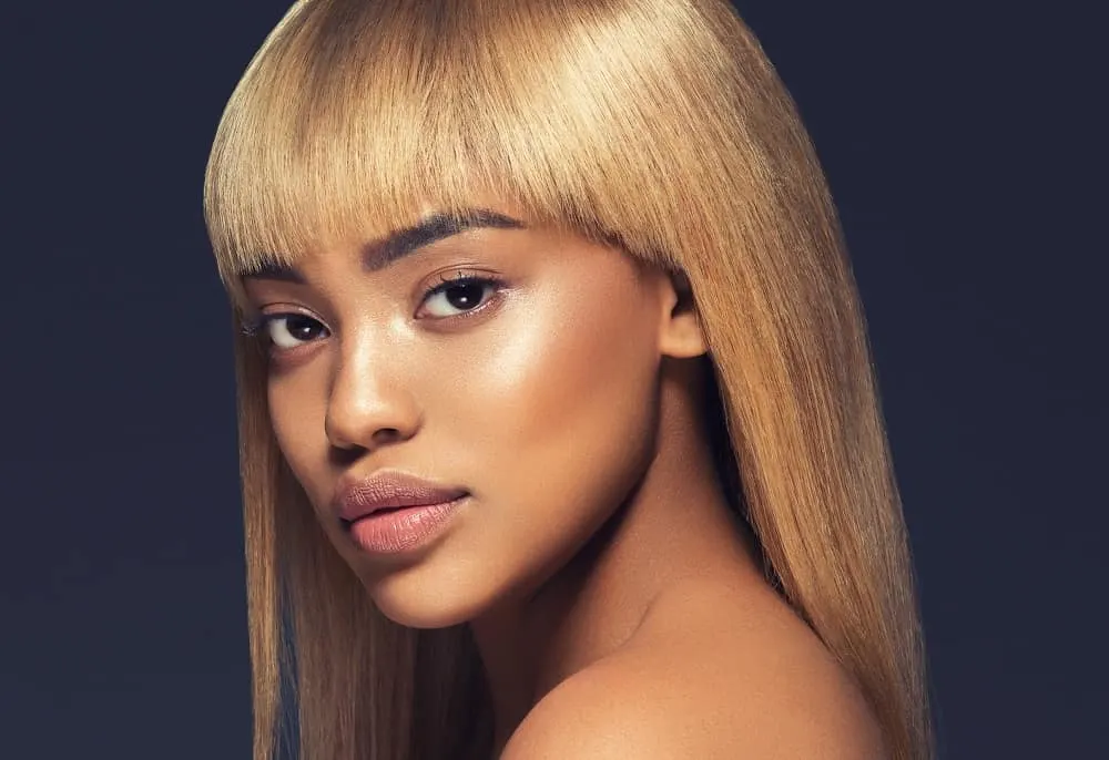 straight blonde weave with bangs