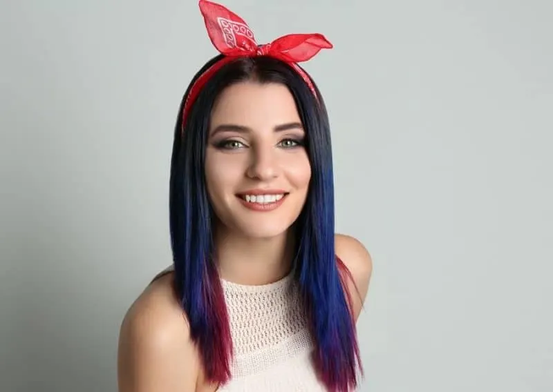 straight blue hair with headband