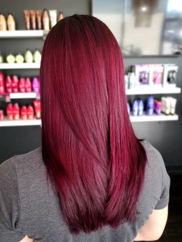 straight burgundy red hair
