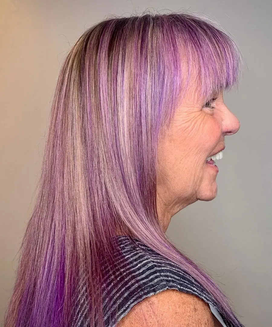 straight gray hair with purple highlights