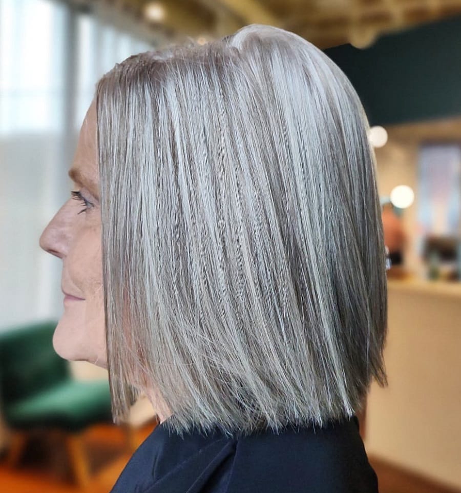 straight grey blonde hair for older women