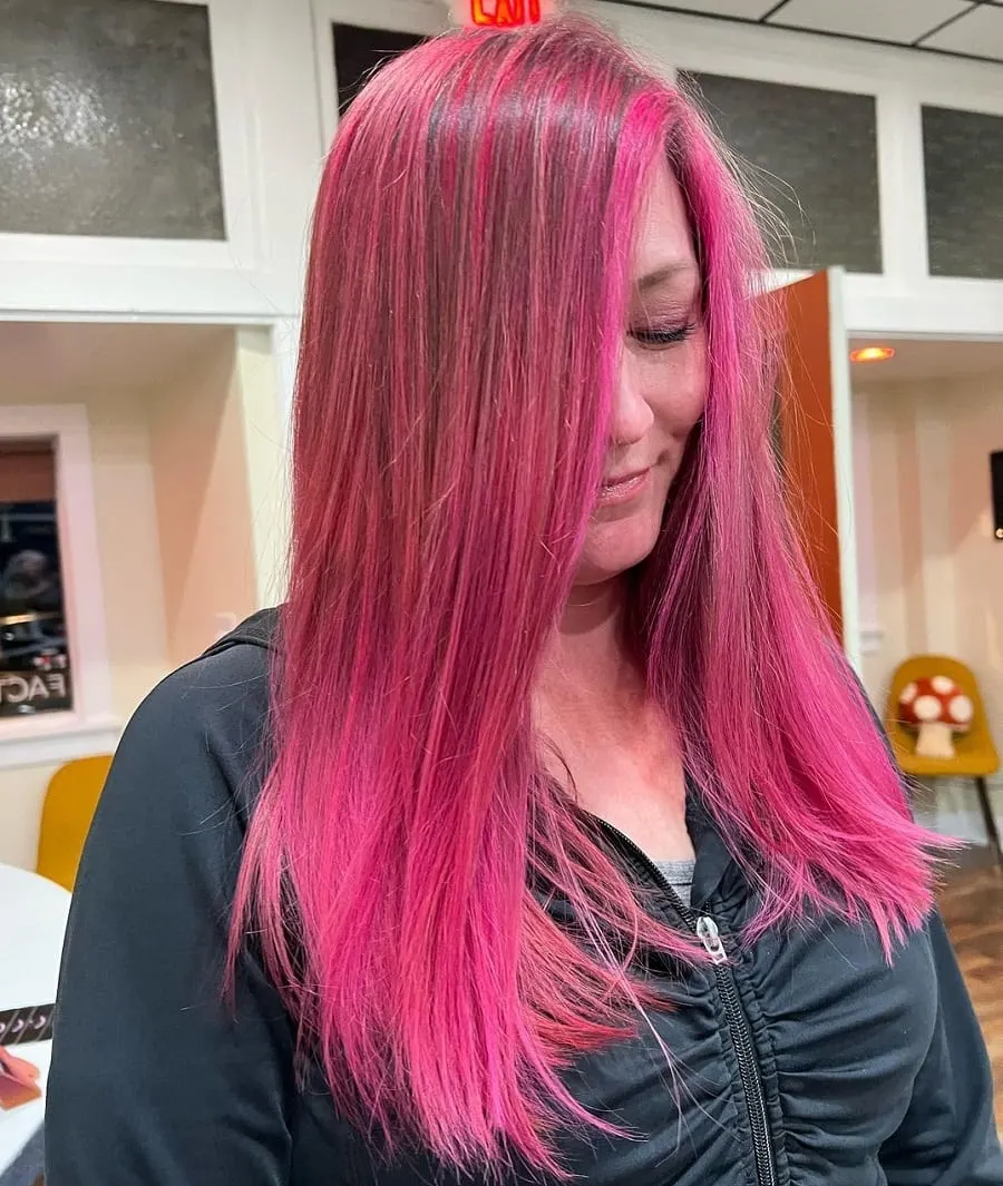straight pink balayage hair for women over 50