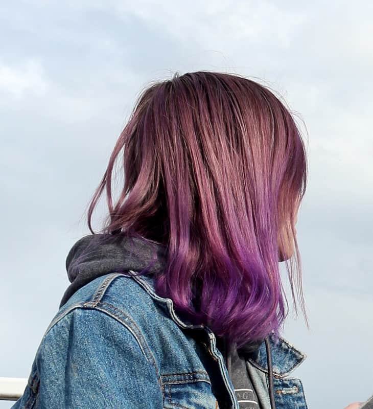 straight hair with purple balayage