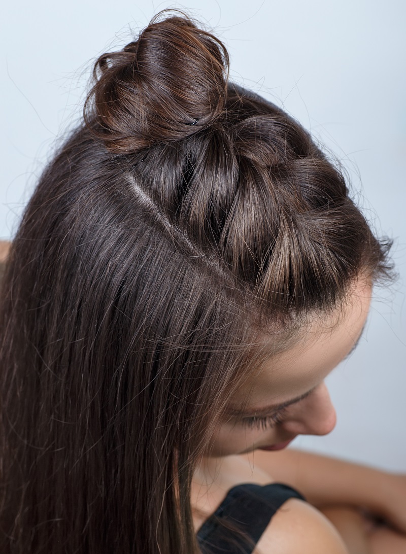 style braided top knot to hide bangs