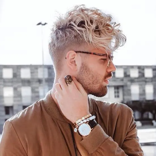 blonde curly tapered fade haircut