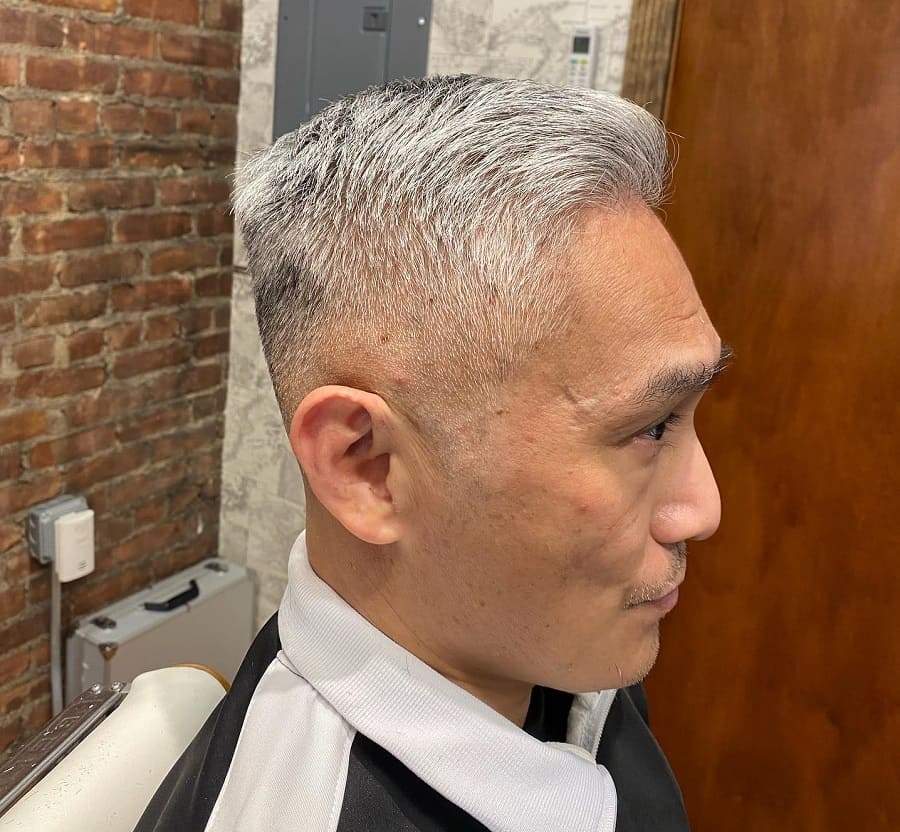 taper faded comb over for grey hair