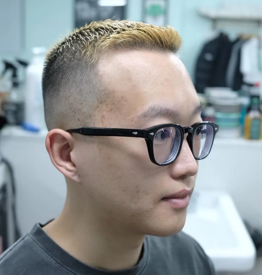 tapered crew cut with glasses