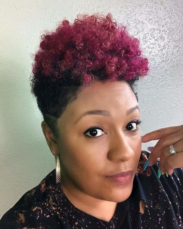 tapered natural hair with dark pink ombre hair