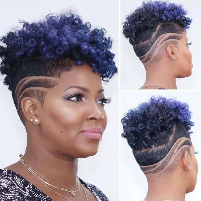 tapered natural curly hair with blue ombre