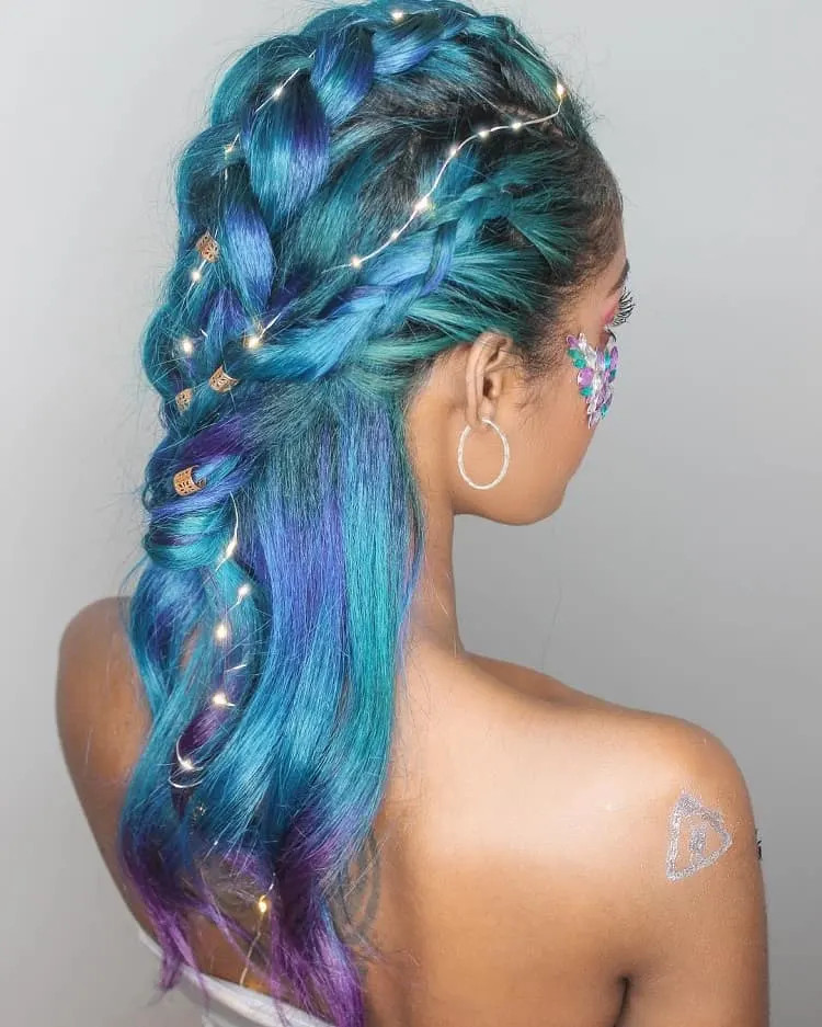 teal blue and purple hair