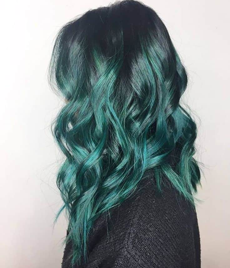 green-blue ombre hair in soft curls