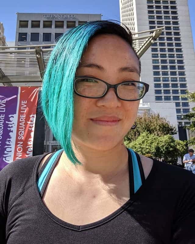 teal hair colors for side shaved hair