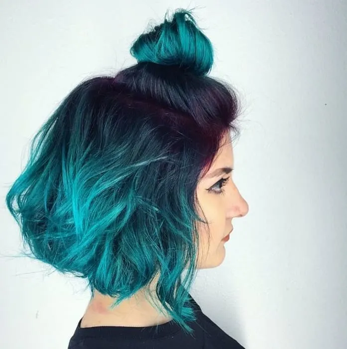 half up teal ombre hair