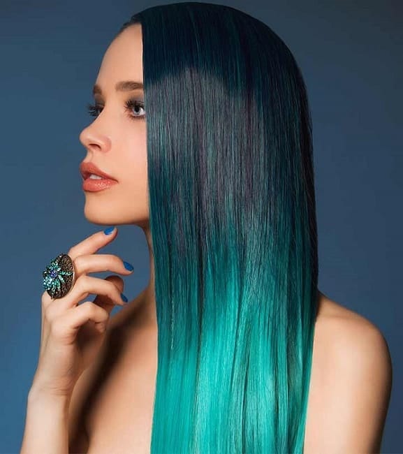 teal green ombre on straight hair