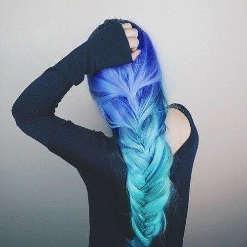 teal ombre braided hairstyle for women
