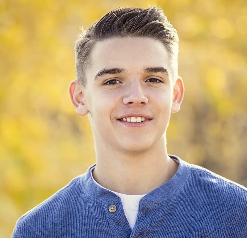 teen boy with ivy league haircut