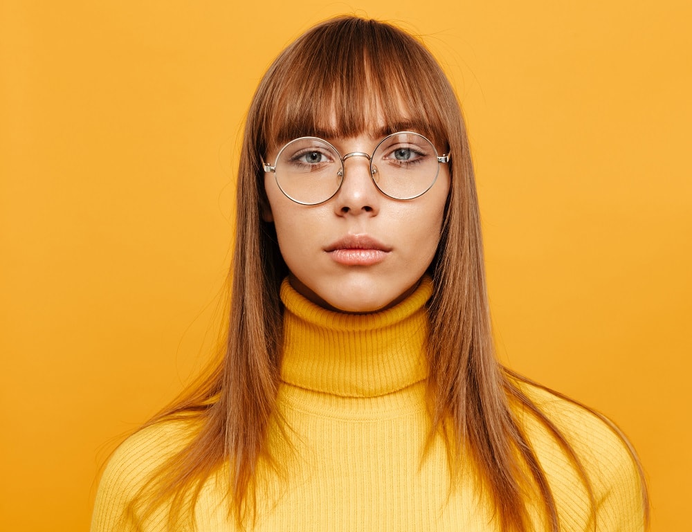 thin bangs for oval faces with glasses