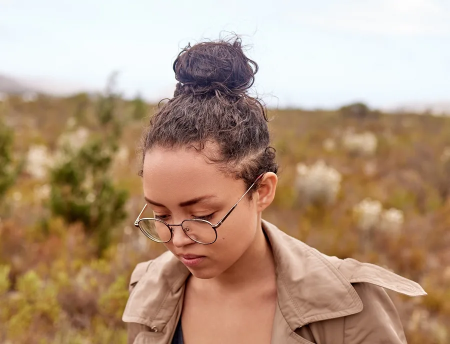 thin curly hair with bun