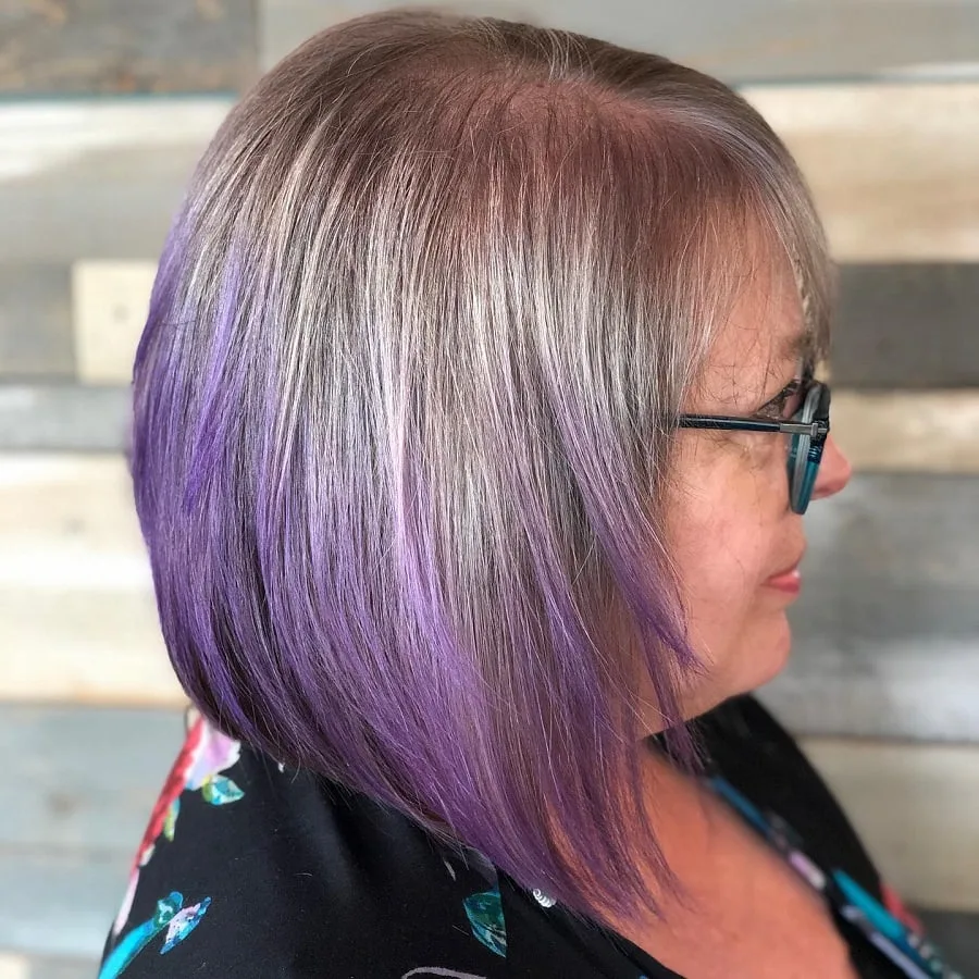 thin gray hair with purple highlights