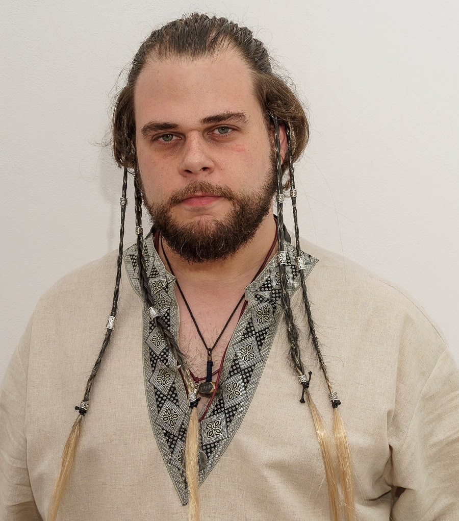 thin long viking braids with beads for men