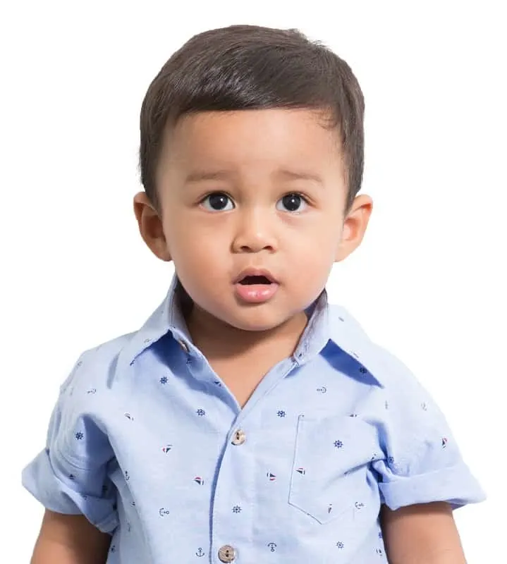 toddler boy with short hair