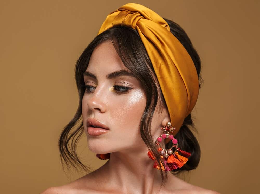 Large 'Snug Fit' Headband Hair Scarf Woven Cotton Elastic Band Sunset Oranges Yellow Magenta 