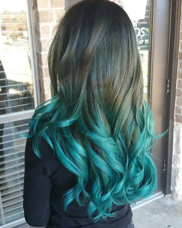 long hair with turquoise ombre