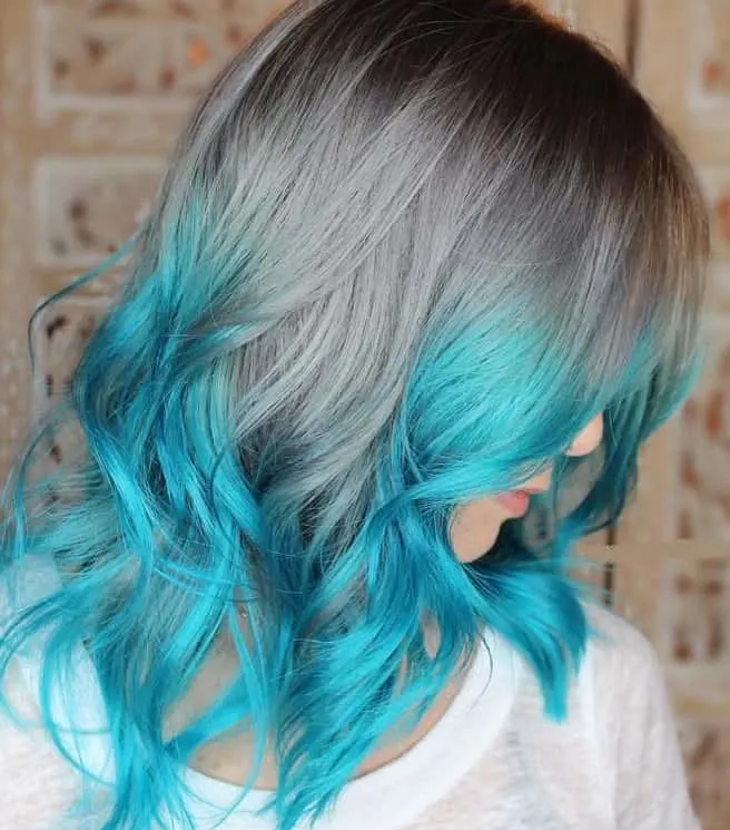 grey hair with turquoise ombre