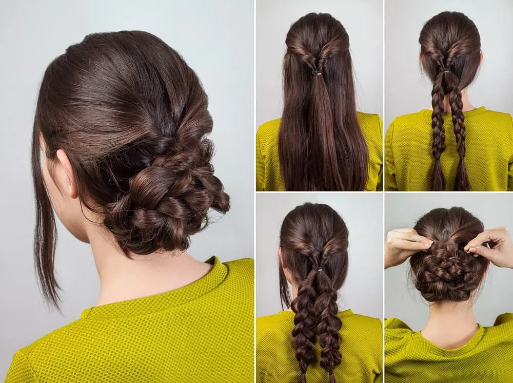 tutorial for double braids with low bun