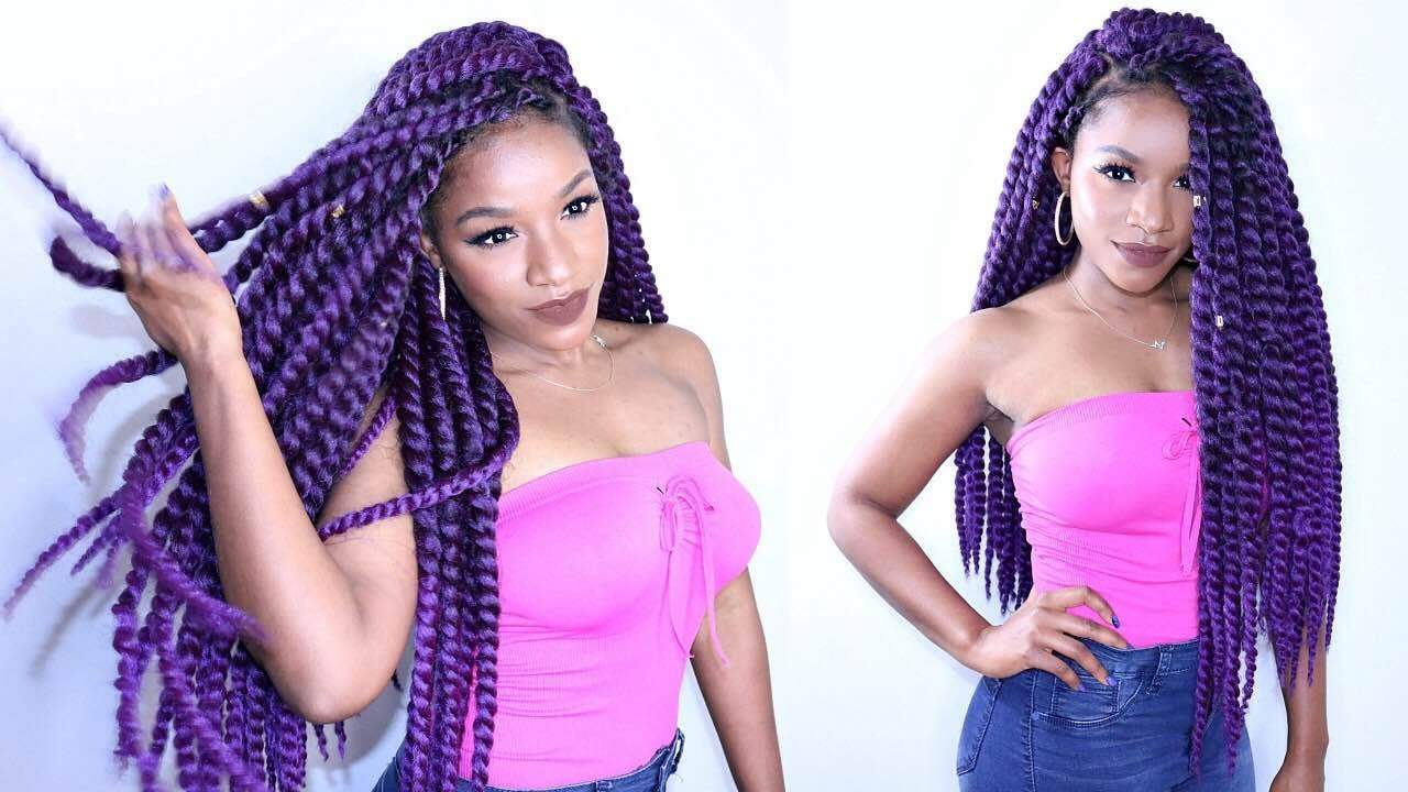 Long and purple color twist braids for women