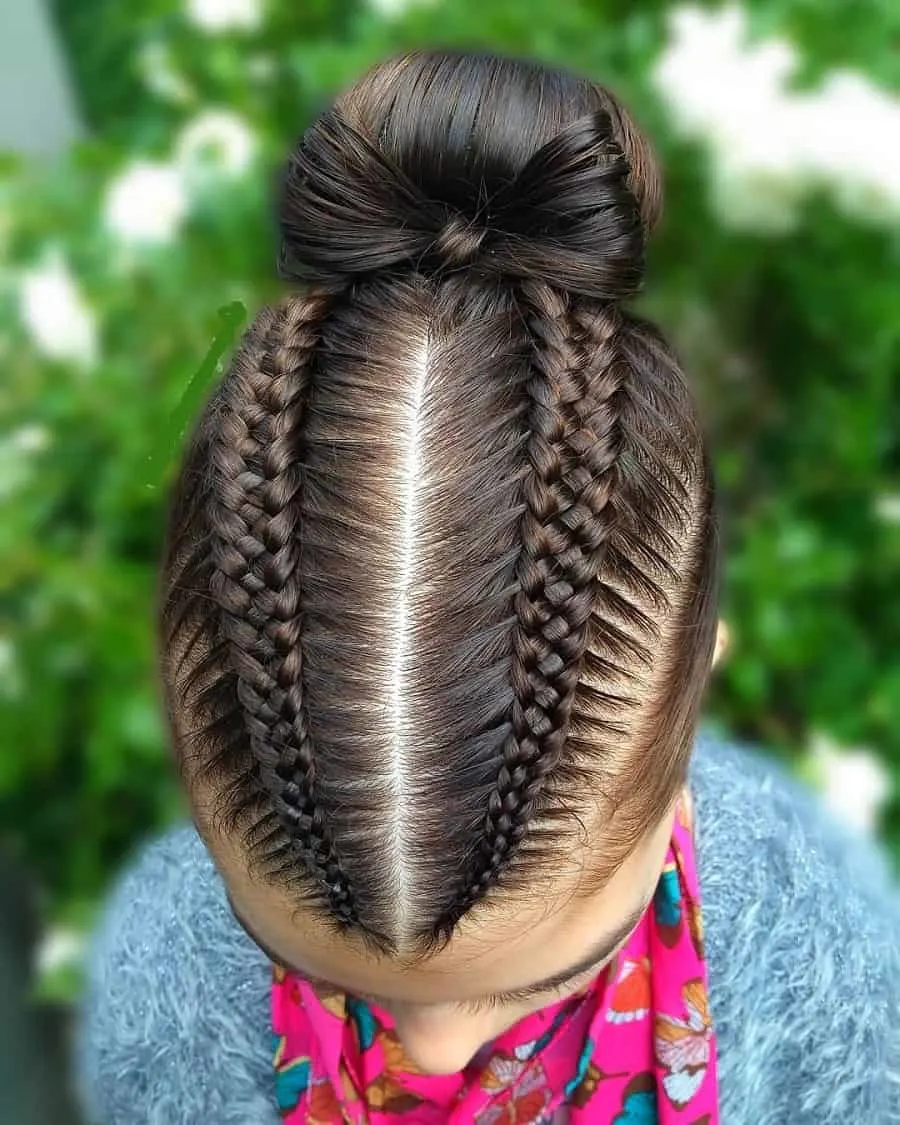 two 5 strand braids with bun