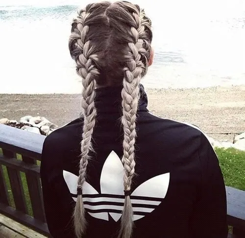 two big braids with color contrast 